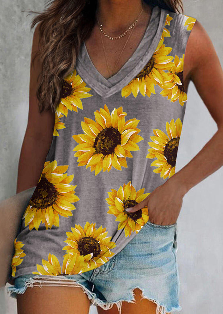 

Sunflower V-Neck Casual Tank - Gray, SCM011343