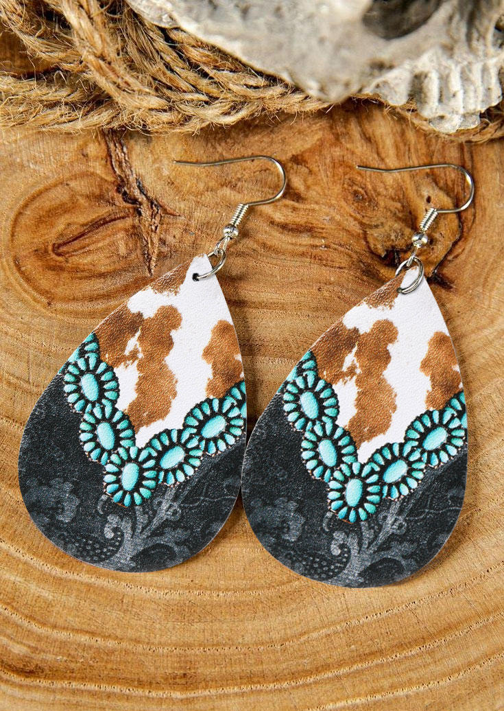 Turquoise Cow PU Leather Earrings