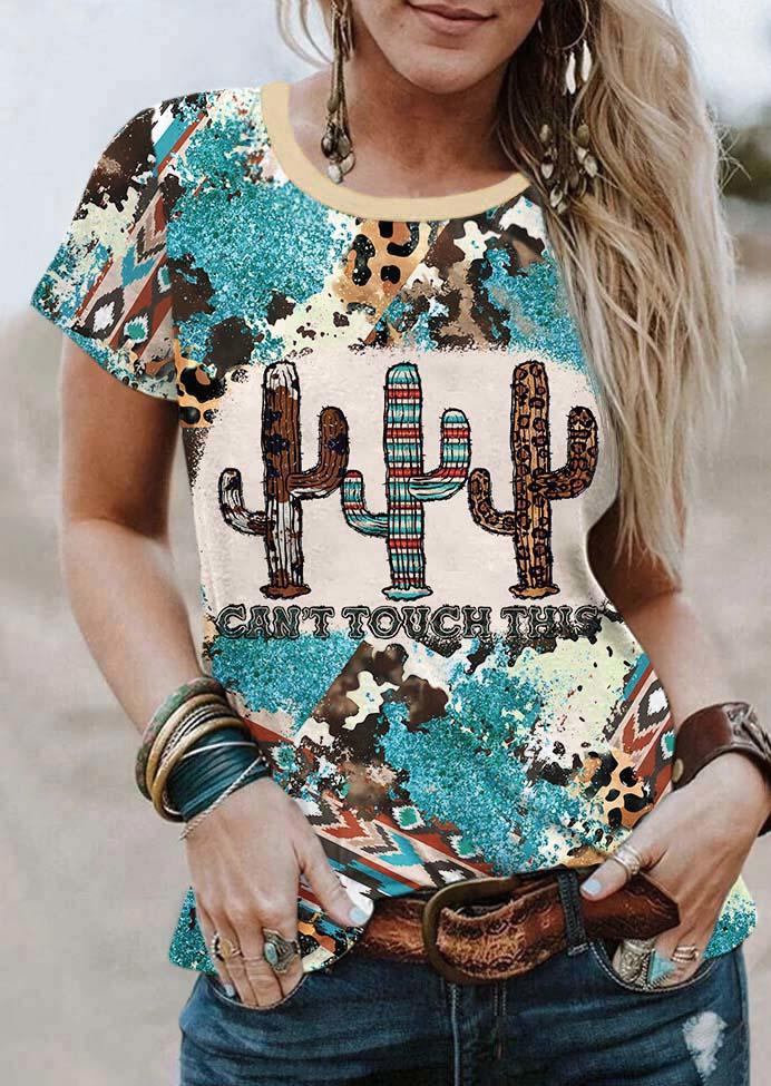Can't Touch This Aztec Geometric Leopard Cactus T-Shirt Tee