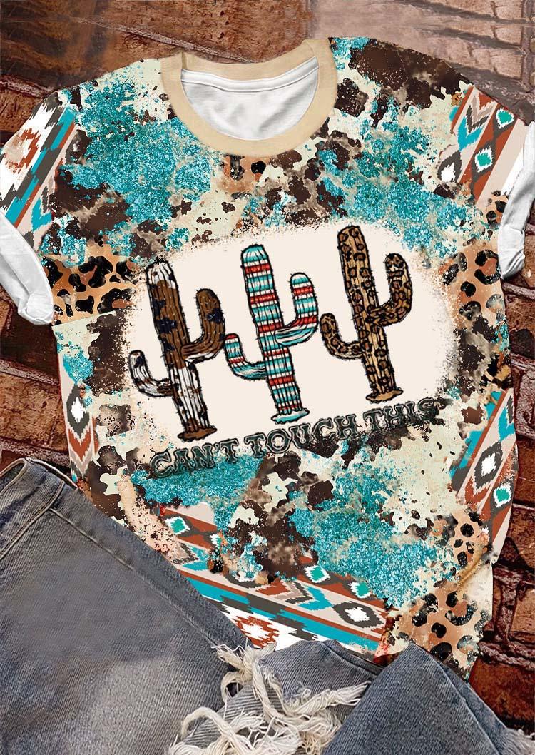 

Can't Touch This Aztec Geometric Leopard Cactus T-Shirt Tee, Multicolor, SCM011878