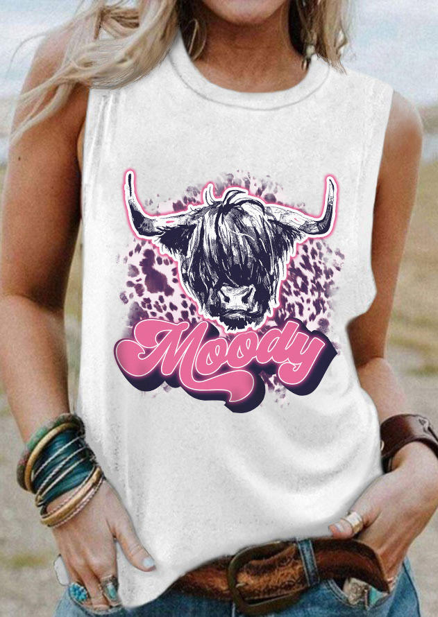 Moody Highland Cattle Cow Tank - White
