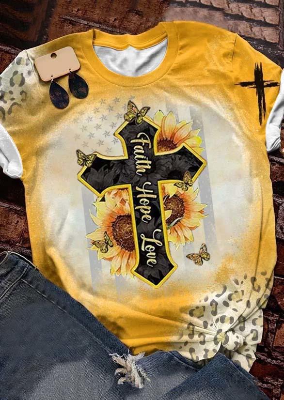 

Faith Hope Love Cross Sunflower Butterfly T-Shirt Tee - Yellow, SCM011915
