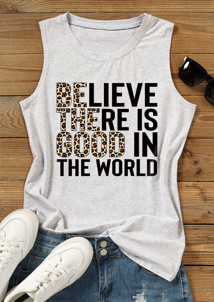 

Believe There Is Good In The World Leopard Tank - Light Grey, Gray, SCM011921