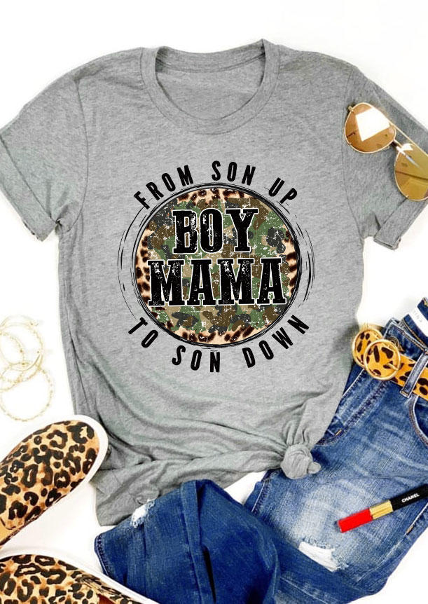 

Boy Mama Leopard O-Neck T-Shirt Tee - Gray, SCM011923