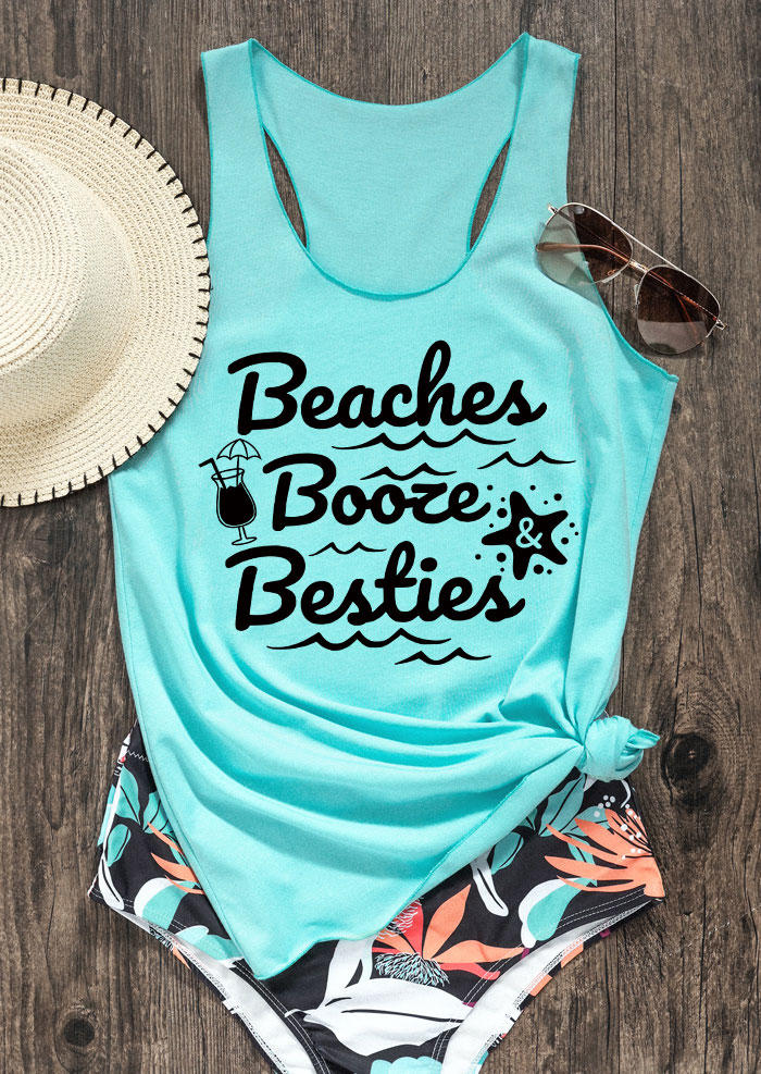 

Beaches Booze Besties Racerback Tank - Cyan, Blue, SCM011982