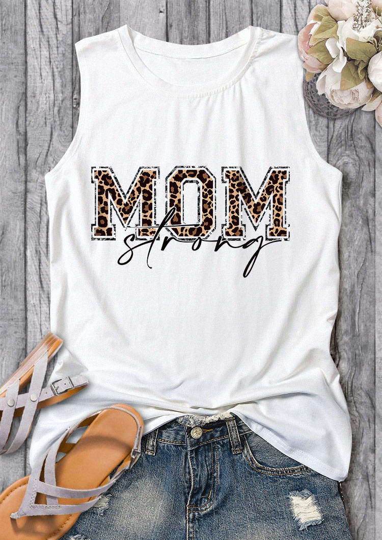 

Leopard Mom Strong O-Neck Tank - White, SCM012026