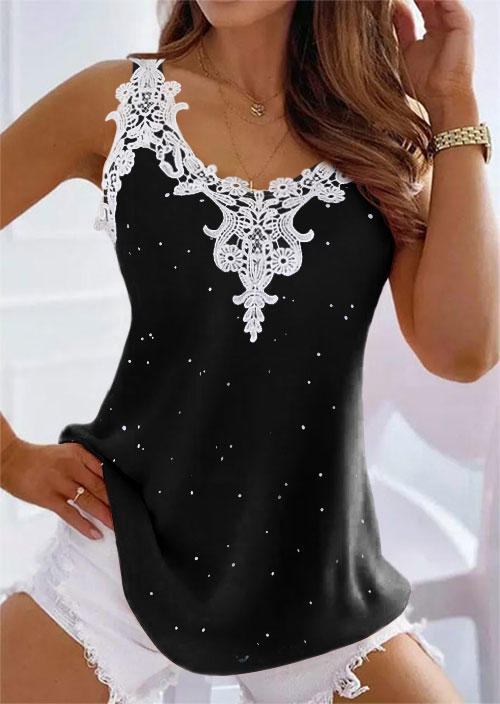 

Dot Lace Splicing Casual Tank - Black, SCM011366