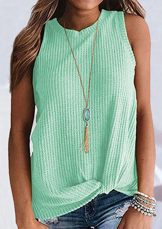 

Waffle Twist Casual Tank - Cyan, Blue, SCM011483