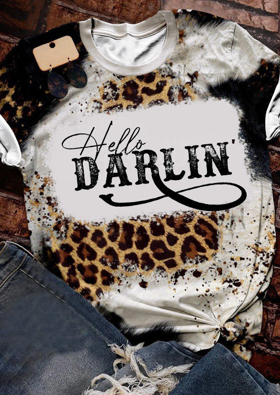

Hello Darlin Leopard Bleached T-Shirt Tee, Multicolor, SCM011490