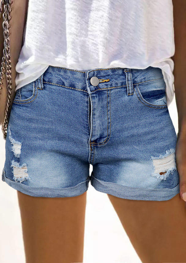 

Ripped Frayed Denim Shorts - Blue, SCM011784