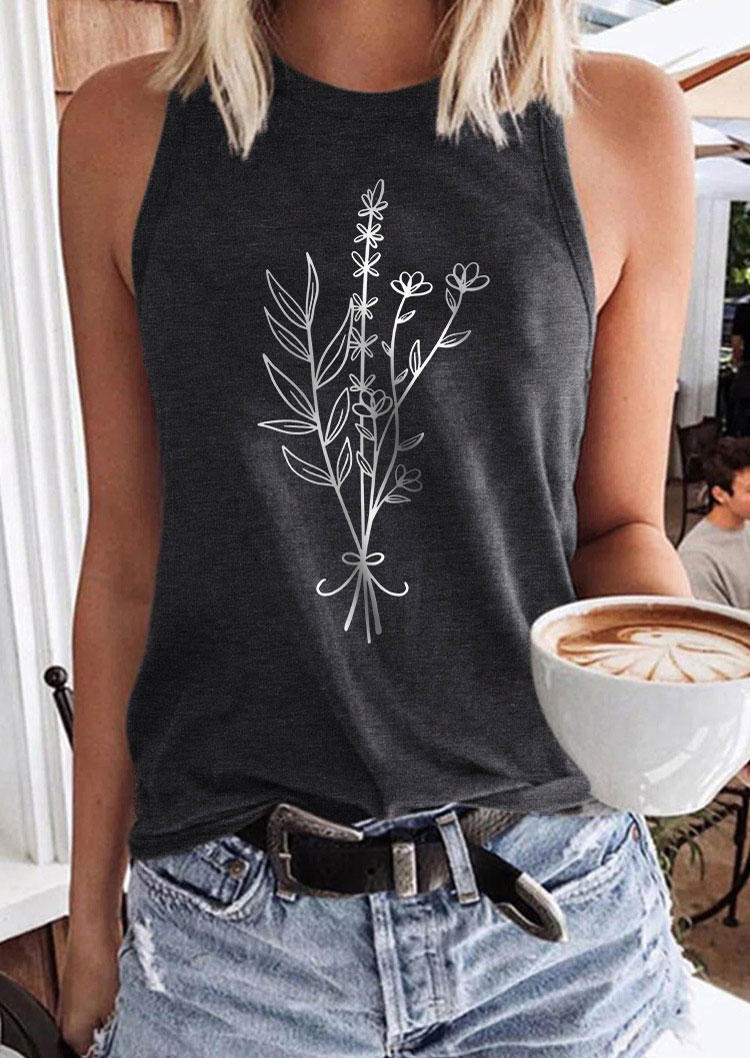 

Wild Flower O-Neck Casual Tank - Dark Grey, Gray, SCM012050