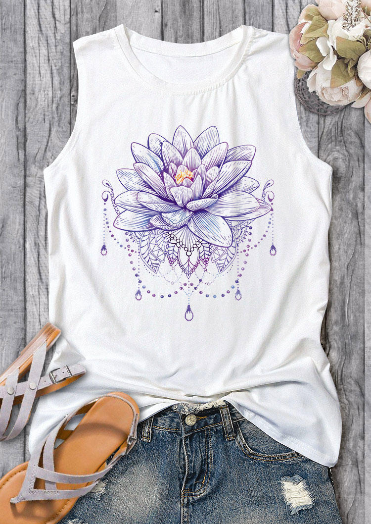 Lotus O-Neck Casual Tank - White