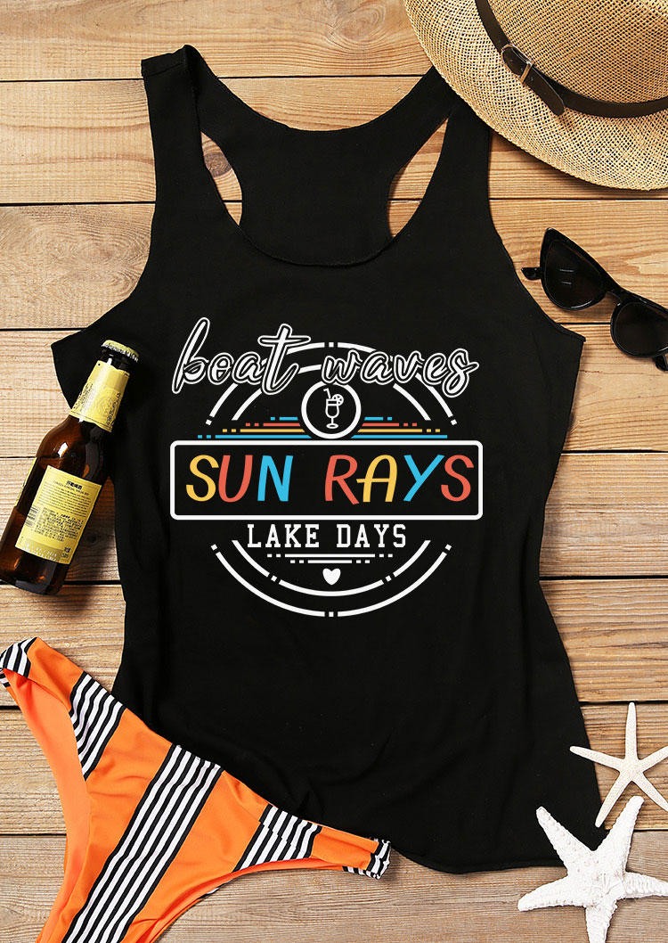

Boat Waves Sun Rays Lake Days Racerback Tank - Black, SCM012063