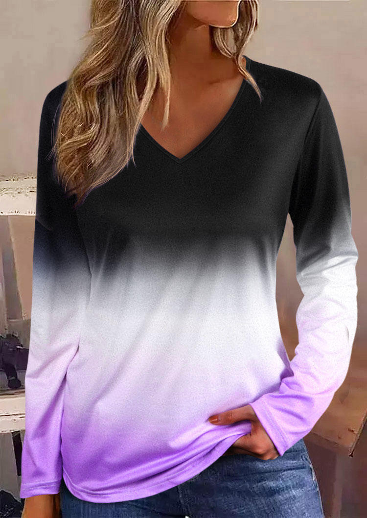 

Gradient Long Sleeve V-Neck Blouse, Multicolor, SCM010936