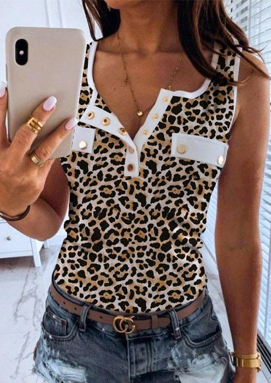 Leopard Snap Button Casual Tank
