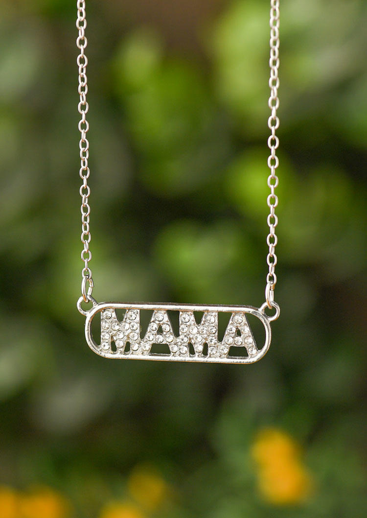 

Mama Rhinestone Hollow Out Necklace, Silver, SCM011777