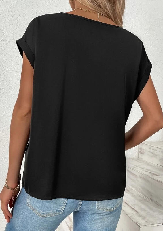 Zipper O-Neck Casual Blouse - Black