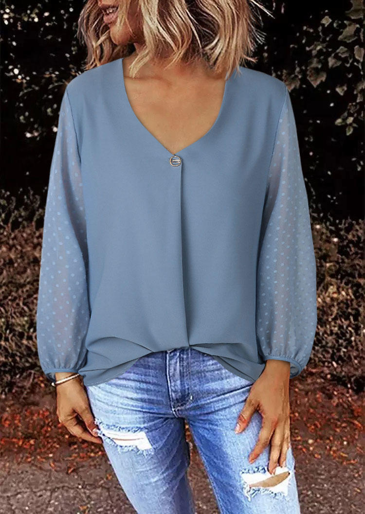 

Polka Dot V-Neck Long Sleeve Blouse - Blue, SCM011903