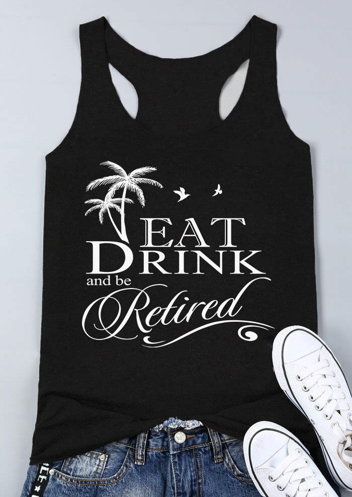 

Eat Drink And Be Retired Coconut Tree Tank - Black, SCM012101