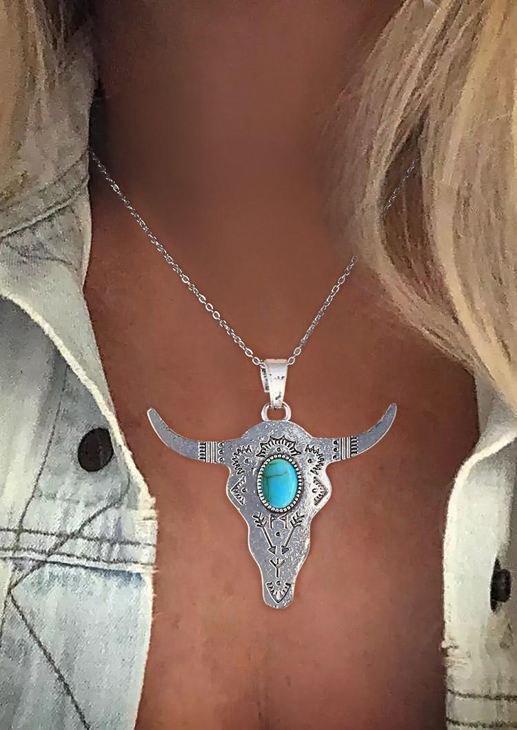 Turquoise Steer Skull Arrow Pendant Necklace