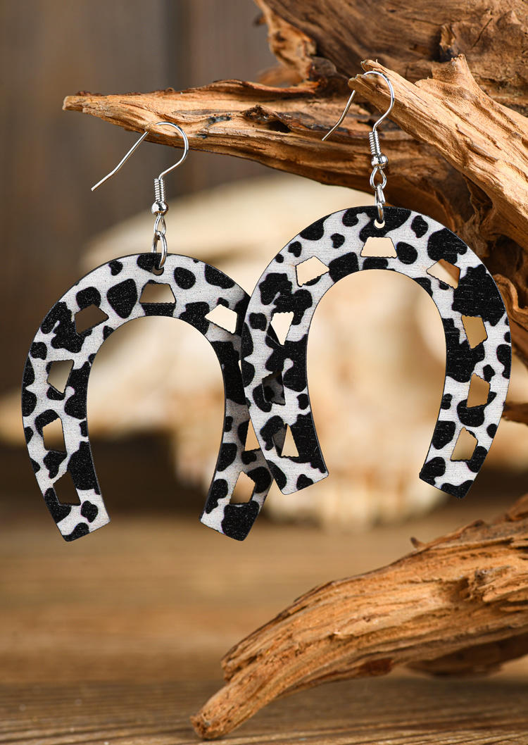 Leopard Cow Hollow Out Wooden Earrings