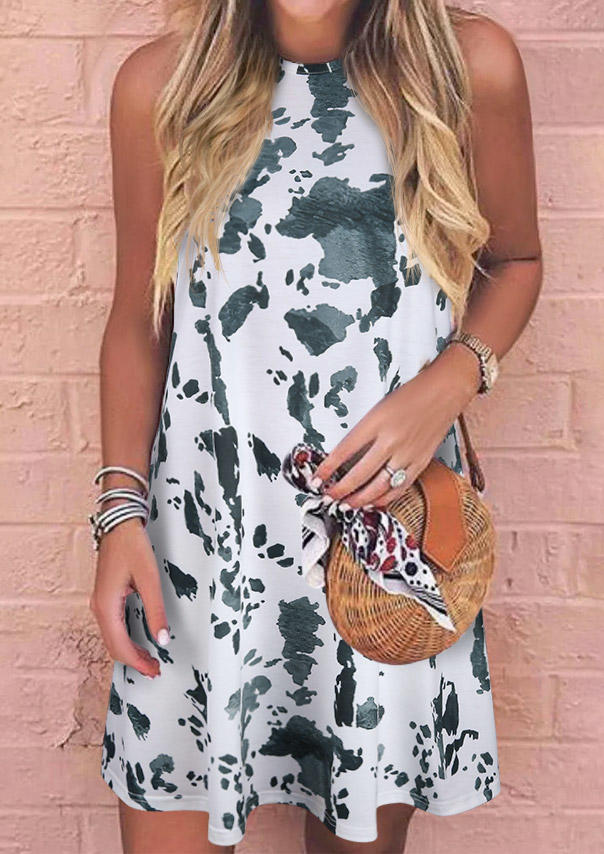 

Cow Sleeveless O-Neck Mini Dress, Multicolor, SCM011798