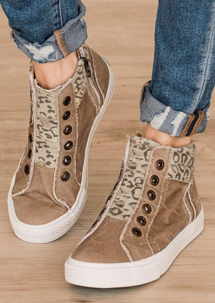 

Leopard Zipper High Top Flat Sneakers - Khaki, SCM011843