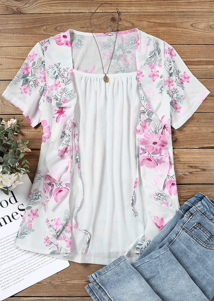 Floral Ruffled Fake Two-Piece Blouse