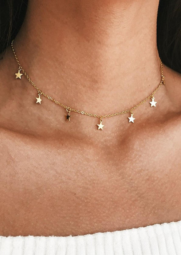 

Star Hollow Out Choker Necklace, Gold, SCM011984