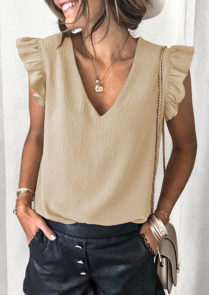 

Ruffled V-Neck Tank - Khaki, SCM011994