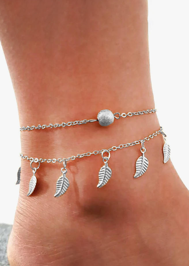 

Leaf Dual-Layered Alloy Anklet, Silver, SCM012034