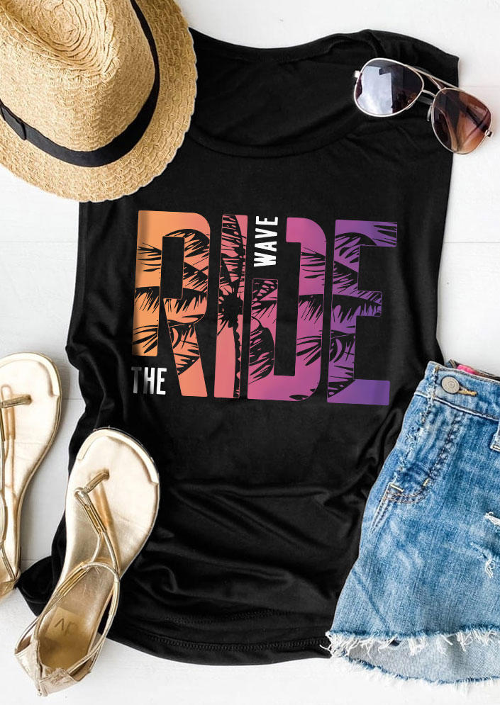 

Ride The Wave Coconut Tree O-Neck Tank - Black, SCM012116