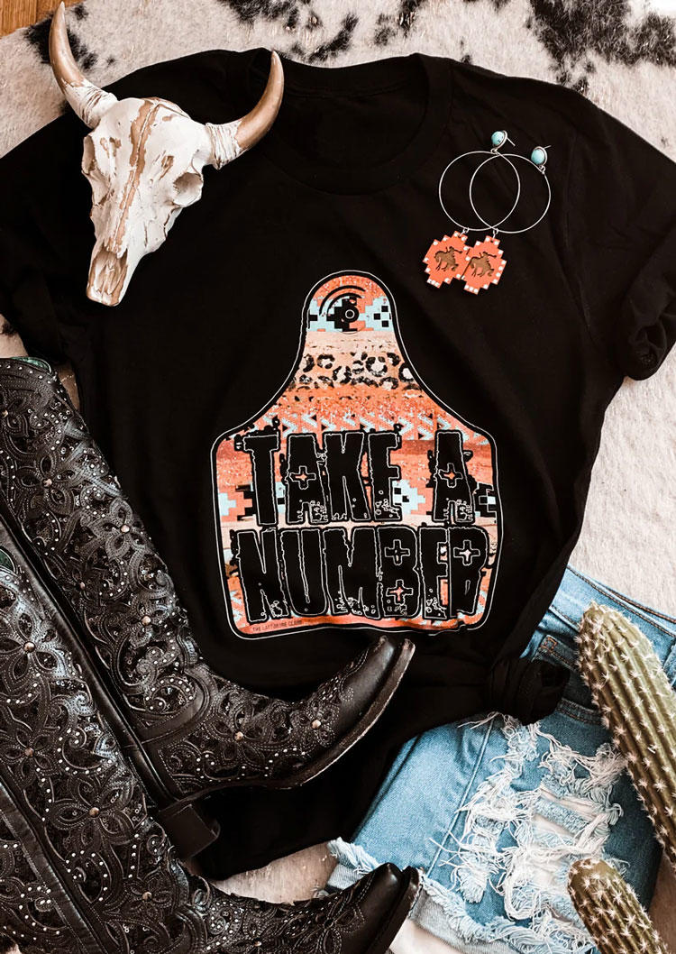 

Take A Number O-Neck T-Shirt Tee - Black, SCM012118