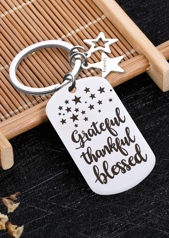 

Grateful Thankful Blessed Star Hollow Out Keychain, Silver, SCM011008
