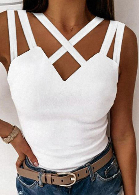 

Hollow Out Criss-Cross Casual Tank - White, SCM011676
