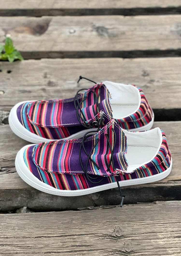 Serape Striped Lace Up Round Toe Flat Sneakers