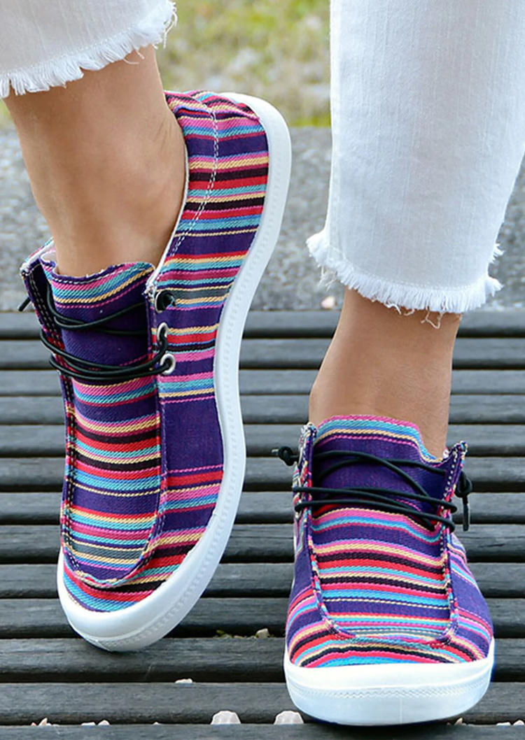 

Serape Striped Lace Up Round Toe Flat Sneakers, Multicolor, SCM011844