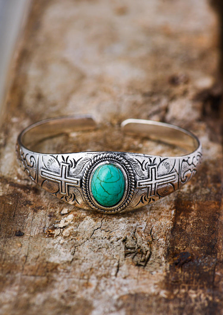 

Turquoise Cross Cuff Adjustable Bracelet, Silver, SCM011884