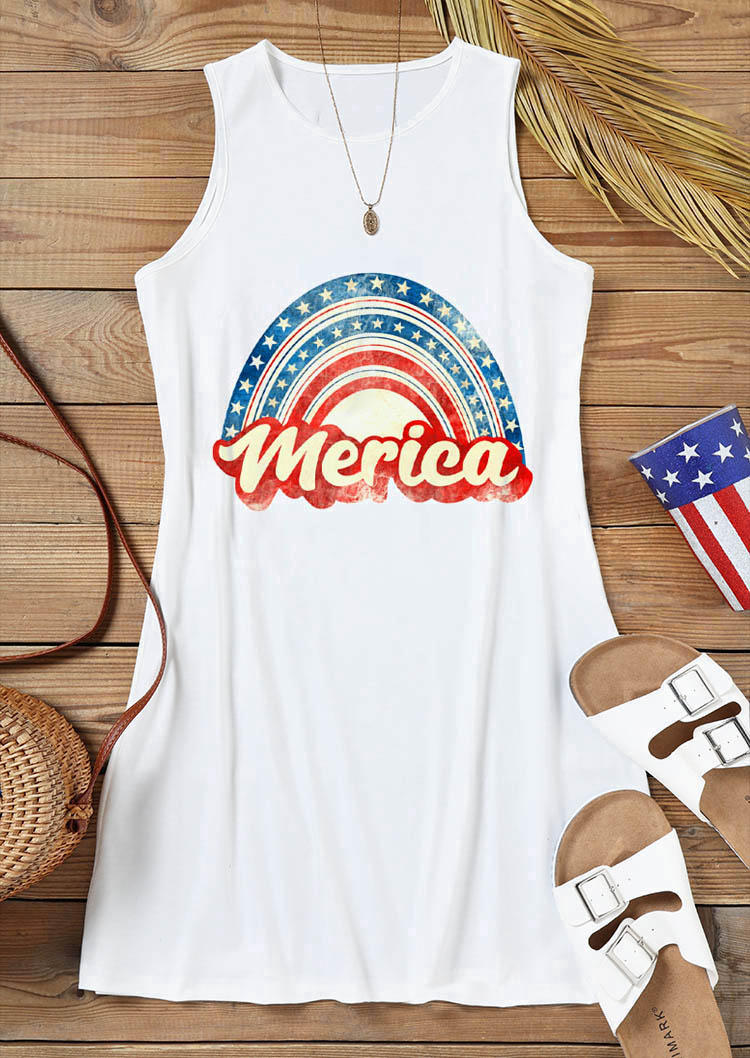 Merica American Flag O-Neck Mini Dress - White