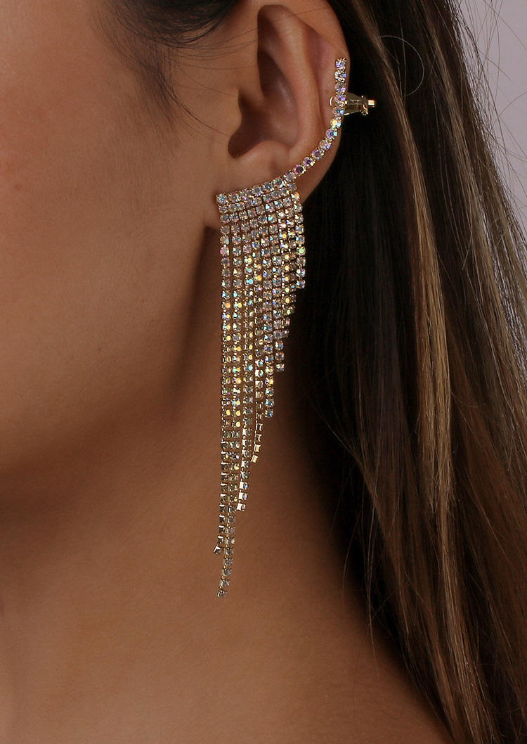 

Tassel Rhinestone Alloy Earrings, Gold, SCM012105