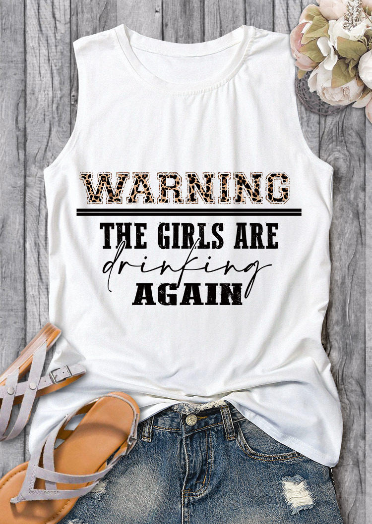 

Warning The Girls Are Drinking Again Leopard Tank - White, SCM012123