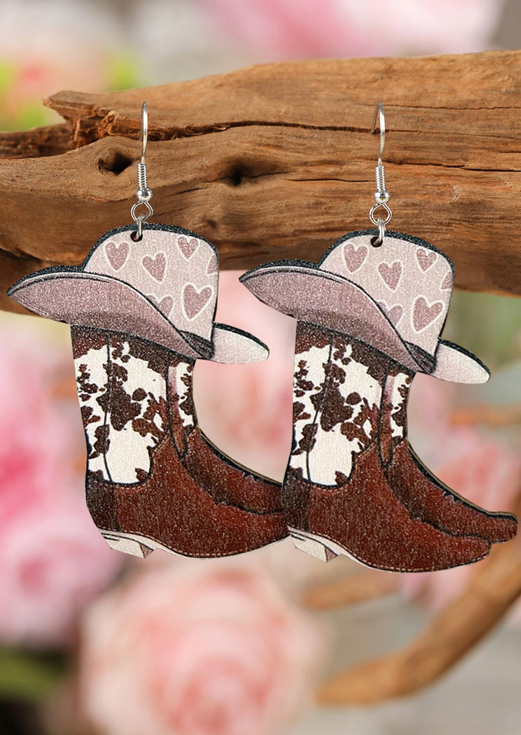 Cow Boots Heart Cowgirl Hat Hook Earrings