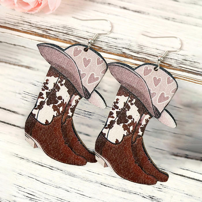Cow Boots Heart Cowgirl Hat Hook Earrings