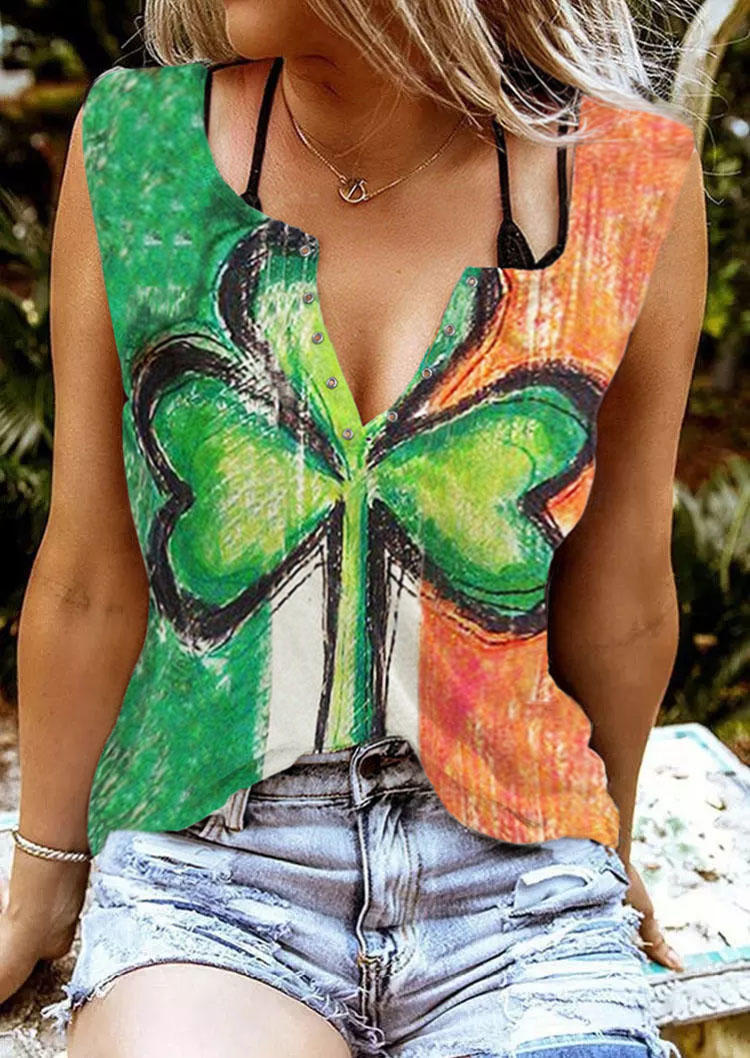 

St. Patrick's Day Lucky Shamrock Tank without Black Camisole, Multicolor, SCM011350