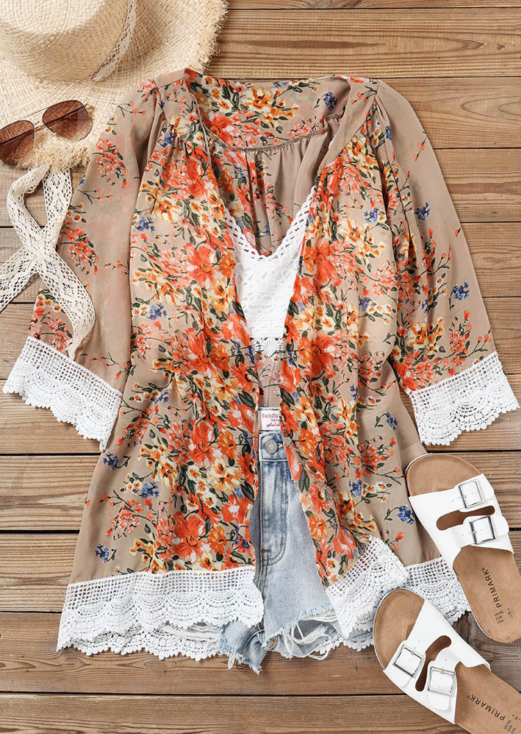 Ditsy Floral Lace Splicing Open Front Cardigan