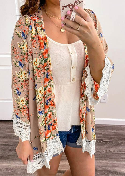 

Ditsy Floral Lace Splicing Open Front Cardigan, Multicolor, SCM011539