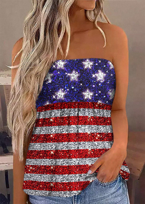 

American Flag Glitter Strapless Bandeau Tank, Multicolor, SCM011542