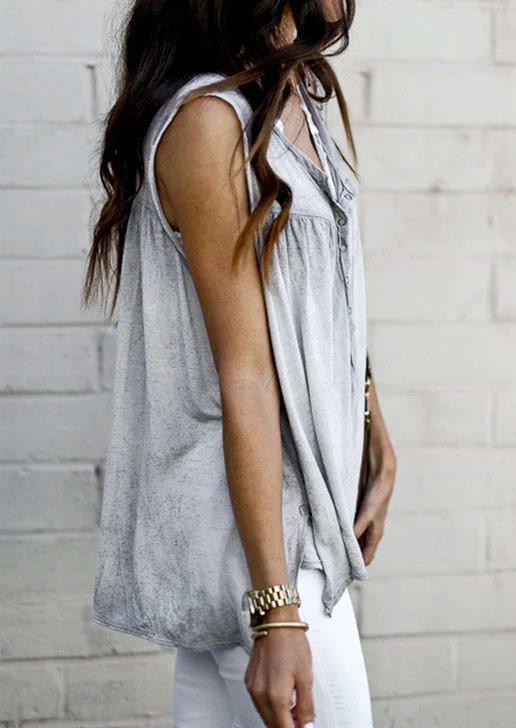 Button Slit Casual Tank without Lace Bra - Light Grey