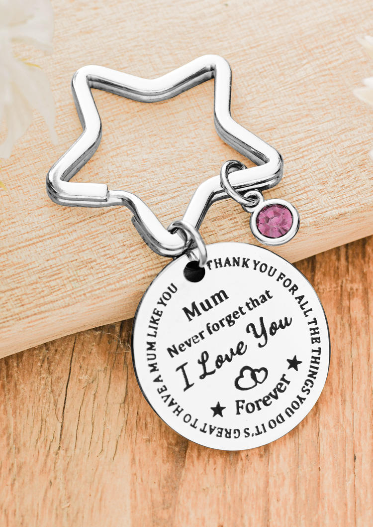 

Mum I Love You Forever Hollow Out Star Rhinestone Keychain, Silver, SCM011986
