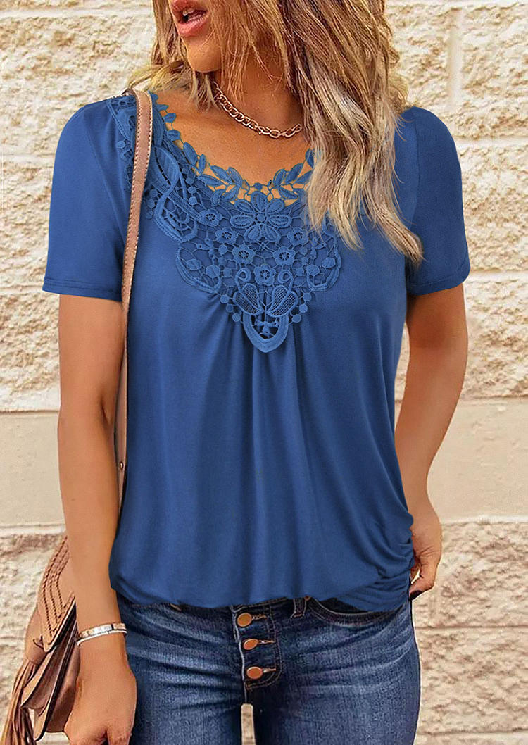 

Lace Splicing Ruffled Casual Blouse - Navy Blue, SCM012014